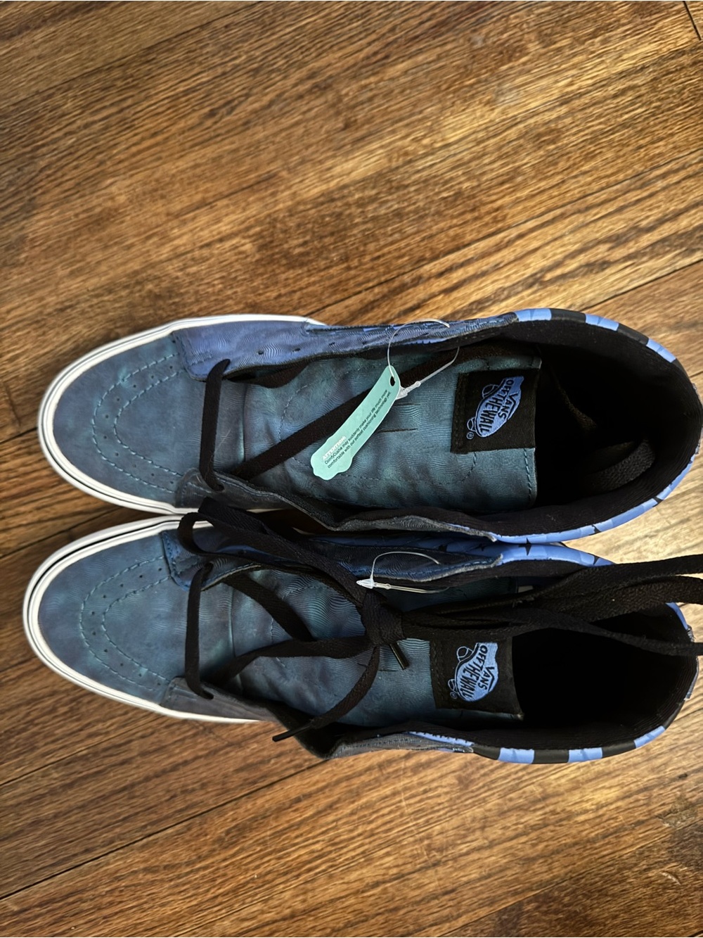 New Cool Vans Blue and Black Checkerboard High-Top Sneakers - Picture 6 of 10